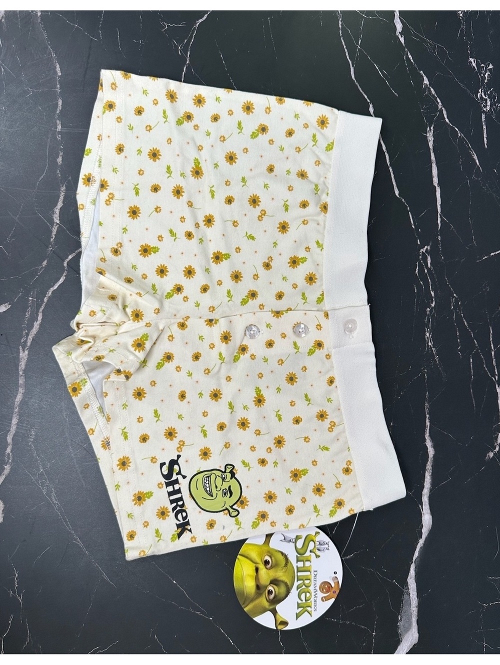 Shrek Women's Cotton Spandex Boxer Shorts with Sunflower Print, Size Medium